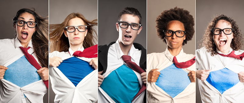 group of people opening shirt like superheroes